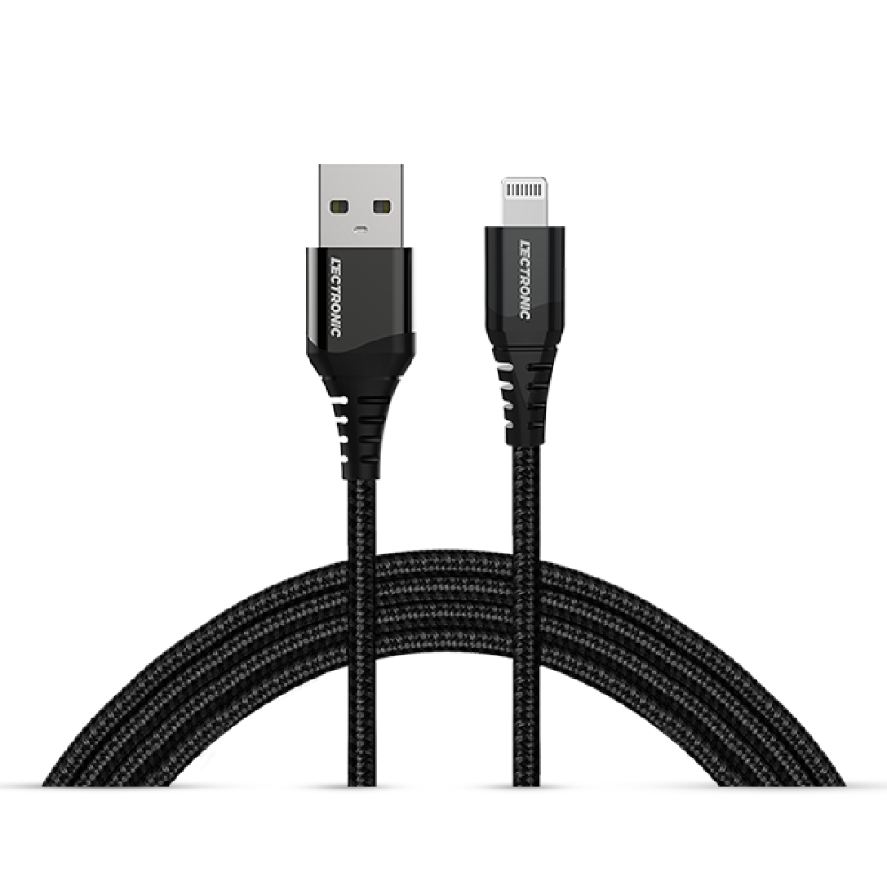 ( buy one get one free ) Lectronic Charging Cable - USB-A to Lightning - Nylon 1 Meter - Black