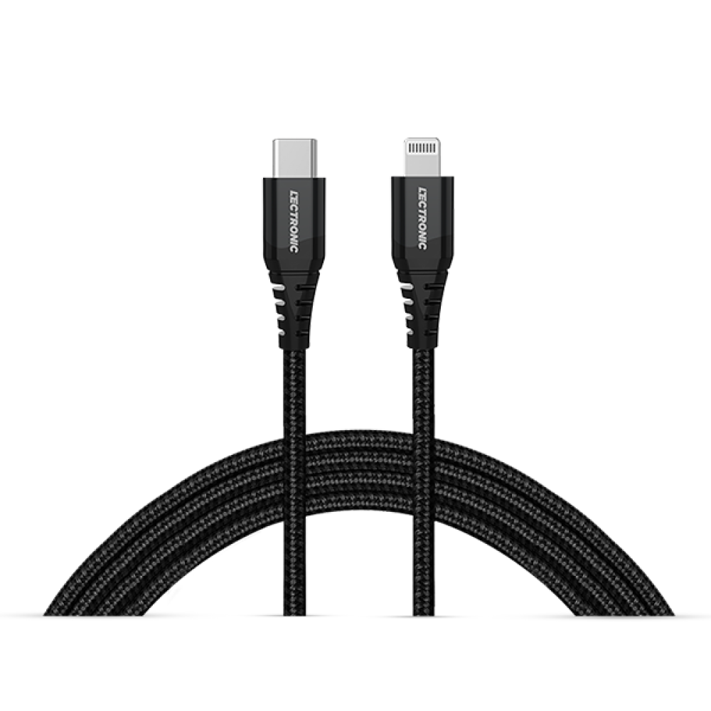 ( buy one get one free ) Lectronic Charging Cable – Type-C to Lightning – Nylon Braided 1.5m – Black