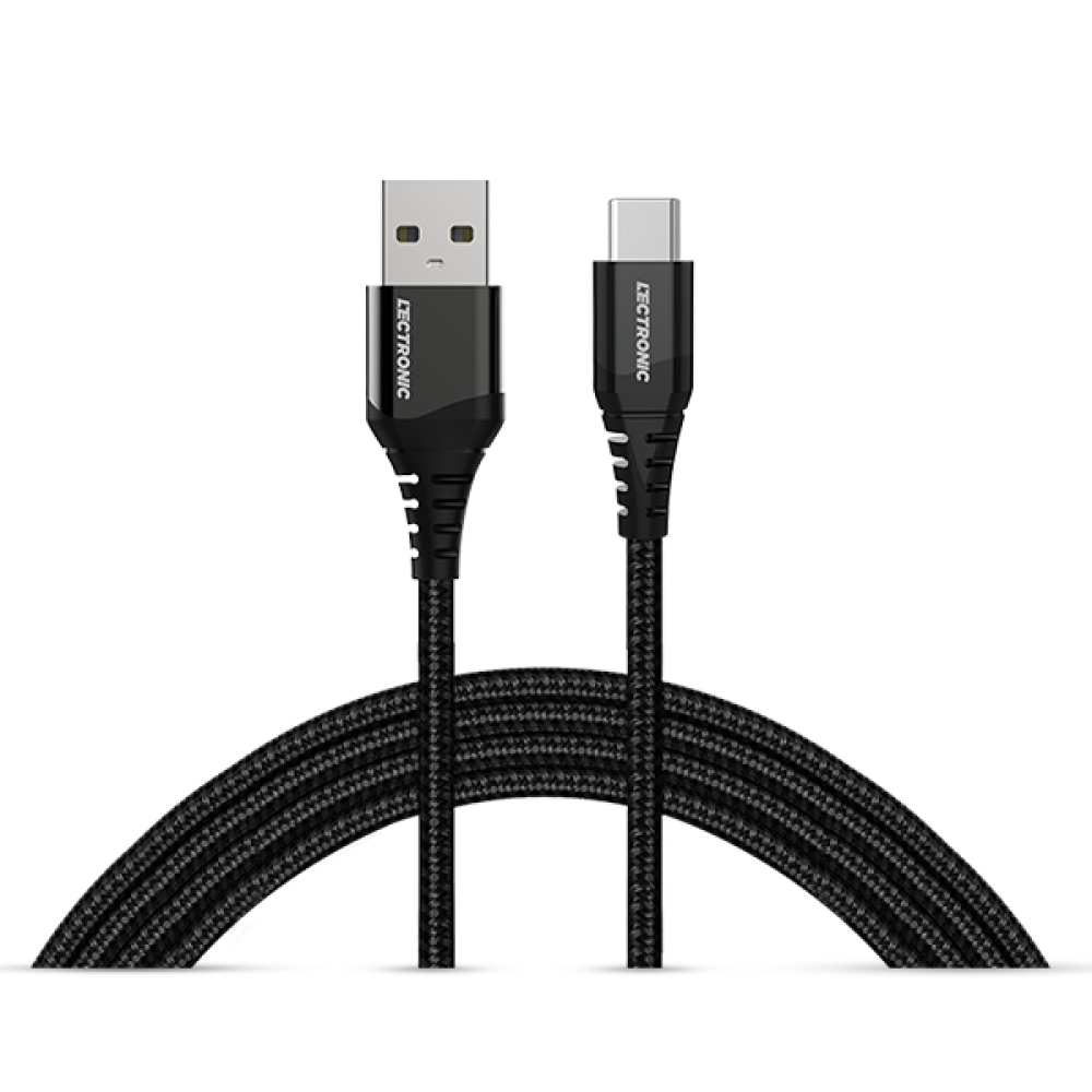 ( buy one get one free ) Lectronic Charging Cable - USB-A to Type-C - Nylon 1 Meter - Black