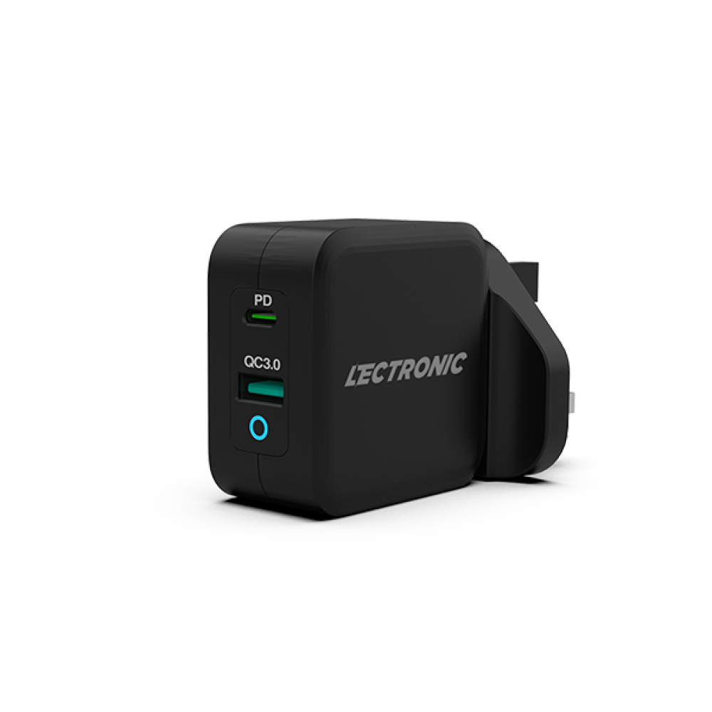 ( buy one get one free ) Lectronic Wall Charger - USB-C and USB-A - 65W - PD 3.0 and QC 3.0 Support - Black - GaN Technology