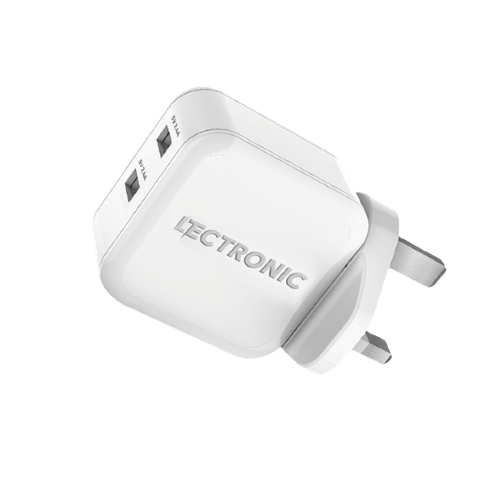 ( buy one get one free ) Lectronic 24W 2-Port USB-A Wall Charger + Apple Certified Lightning Cable - White