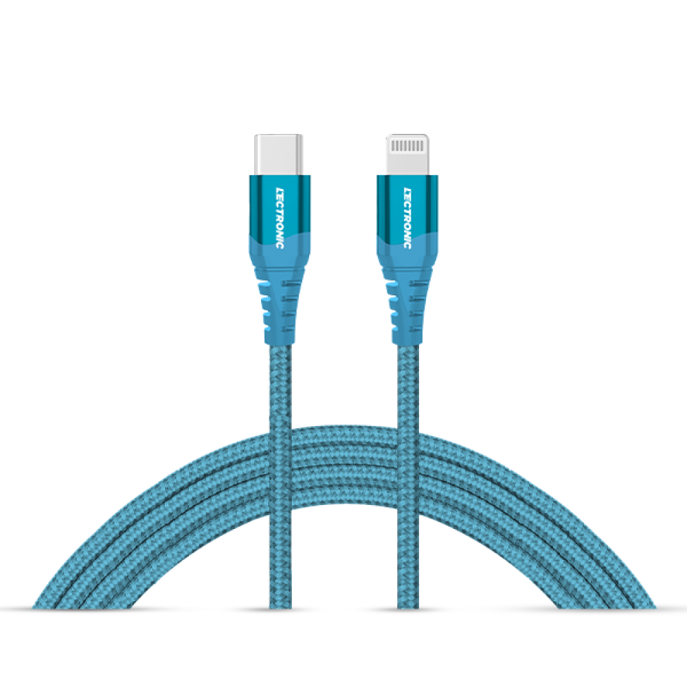 Lectronic USB-C to Lightning Charging Cable - 1.5m Braided Nylon - Light Blue
