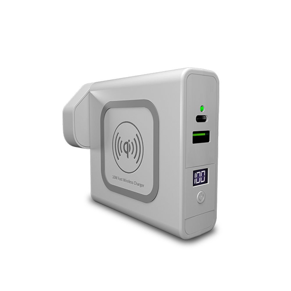 Lectronic Wall Charger with Wireless Power Bank - 9700 mAh - White