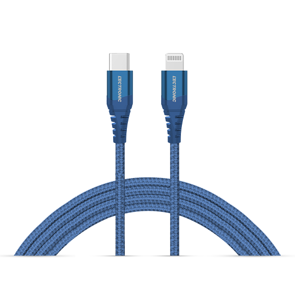 Lectronic USB-C to Lightning Charging Cable - 1.5m Braided Nylon - Dark Blue